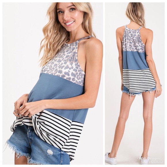 🥰LAST 1! Animal Print Color Block Mock Neck Top! - Picture 4 of 7